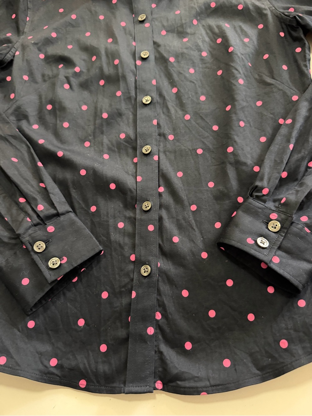 Banana Republic Factory Black Pink Polka Dot Top Size 10 Button Down Shirt - Picture 5 of 15